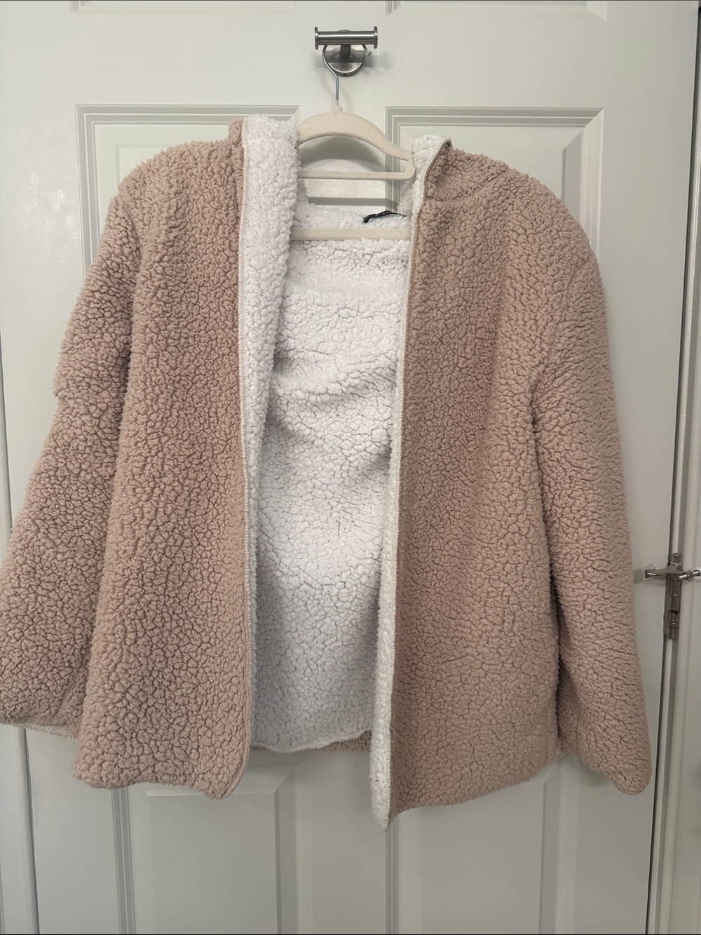 Zaful Reversible Teddy Sherpa Jacket - Taupe & White